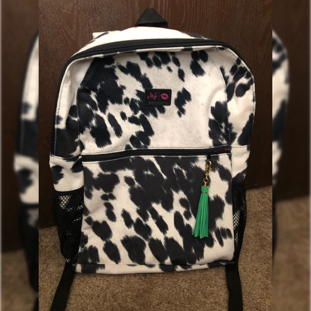 🖤🤍LARGE COWPRINT MAKEUP JUNKIE BACKPACK🤍🖤